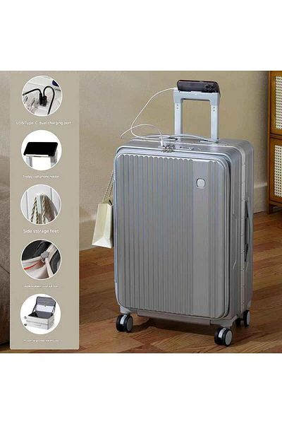 RIMON Smart 20" Cabin Luggage with USB Charging, Phone Holder & 360° Wheels – Lightweight Travel Suitcase