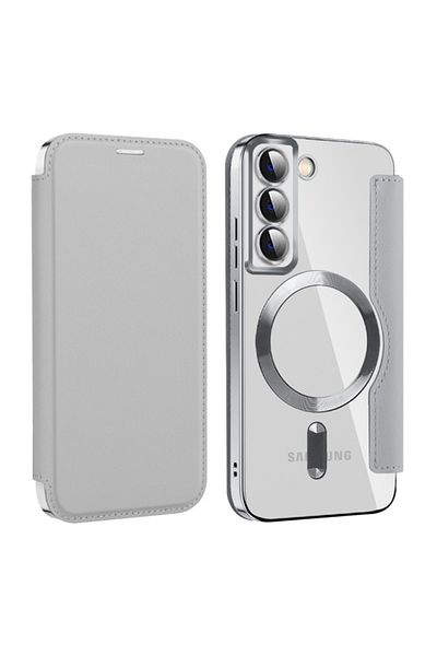 SKYDDAR INNOVATION Case for Samsung Galaxy S22 5G, SmartMag Book, Magsafe, RFiD, Card Holder, sticker set, Gray