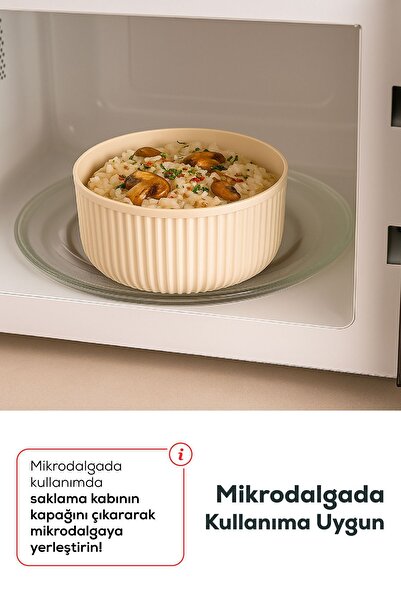 İLİVA 4'lü Yuvarlak Saklama Kabı Seti Çizgili Bej | 2.5l 1.5l 0.80l 0.45l | Mikrodalga Ve Dondurucu Uyumlu