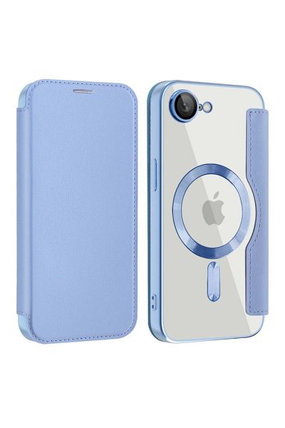SKYDDAR INNOVATION Husă pentru iPhone 16e, SmartMag Book, Magsafe, RFiD, suport pentru card, set de autocolante, albastră
