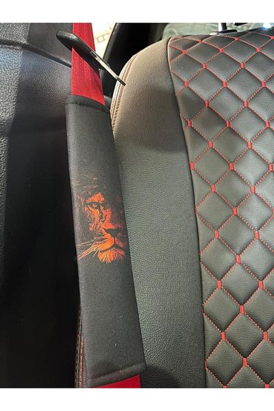 OTOBİR Seat Belt Comfort Pad-Seat Belt Cover Yellow-Red Lion Themed
