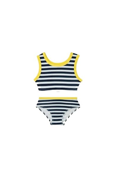 Dali Costum de baie pentru fetite, model dungi, 2 piese, 86/92, Bleumarin-Galben