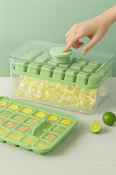 SYN AKSESUAR Ice Storage Box with Lid-New Generation Press Ice Box, 2 Layers 56 Compartments Ice Box