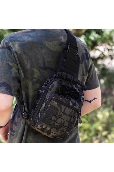 Lion camo Geanta de umar cu o bretea Cordura sistem Molle Men's bag Rucsac Black Camo