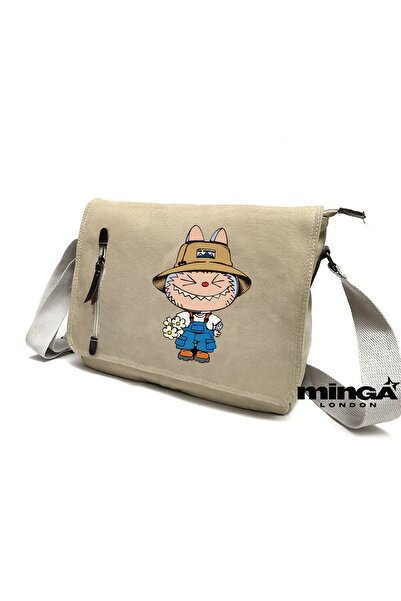 Minga London Beige Labubu Flower Printed Postman for School, Course, Dershane...