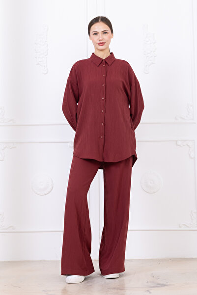 Meşe Moda Seersucker Women's Shirt Pants Double Set