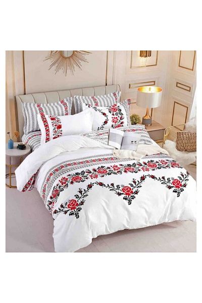 OEM Elegant 6-Piece Double Bed Linen Set, Cotton Finet, Elastic Bed Sheet 180x200cm, 4 Pillowcases, Duve