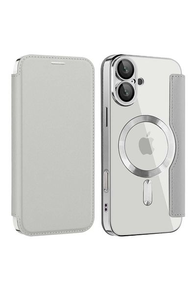 SKYDDAR INNOVATION Case for IPhone 16, SmartMag Book, Magsafe, RFiD, Card Holder, sticker set, Gray