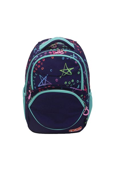 Herlitz Zipper Cube Backpack, Ergonomic, Water Resistant, Recycled Polyester, Reflective Stars