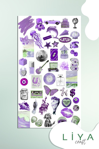 LiyaCraft Purple Mor Temalı Sticker Planner Ajanda Bullet Journal Için Uygun Set