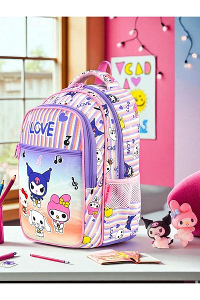 Shopiolog Primary School Orthopedic Waterproof Water Bottle 3 Compartments Nutritional 2-Piece Primary School Girl Backpack