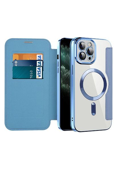 SKYDDAR INNOVATION Husă pentru iPhone 11 Pro Max, SmartMag Book, Magsafe, RFiD, suport pentru carduri, set de autocolante, albastră