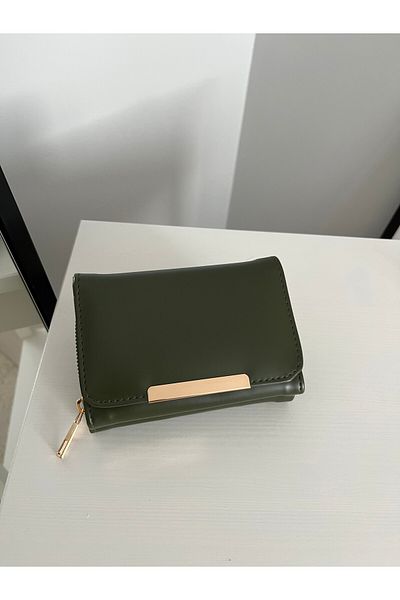 ESNEVA Dark Green Vegan Leather Convenient Gold Buckle Detailed Multi-Eye Women's Wallet