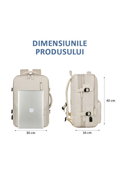 OBRALIX Travel Backpack for Laptop, Expandable, Waterproof, USB Port, Up to 39 L, Beige