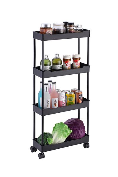 Lawazim 4-Layer Plastic Shelf - Black, Lightweight, Space-Saving Storage Rack for Home & Bathroom