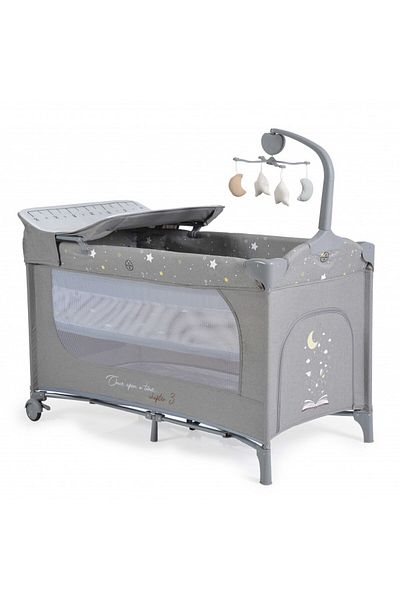 Cangaroo Folding crib with 2 levels, changing table and carousel Once upon a time L3 Grey
