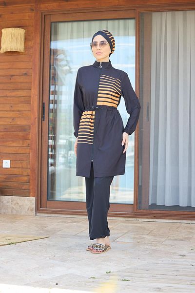 NS TASARIM MAYO Sunline Pattern Sports Lycra Design Hijab Διπλό Σετ μαγιό