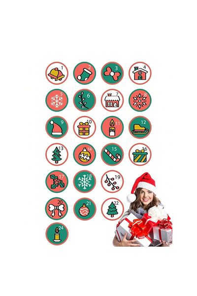 dalip Foaie cu Stickere pentru Calendar Advent DIY, 4.5cm, pentru Craciun, 24 Piese, mod 4, Multicol