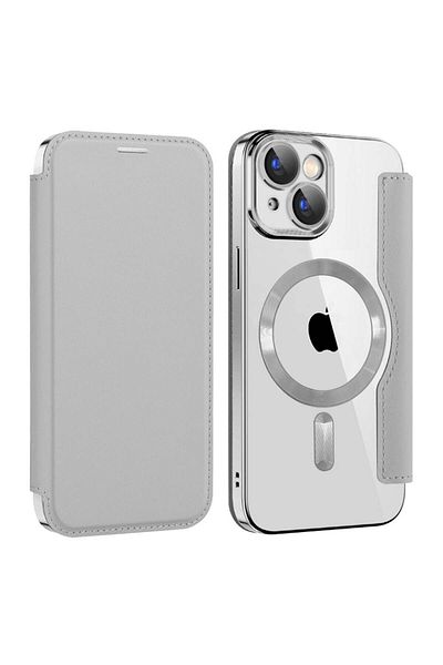 SKYDDAR INNOVATION Case for IPhone 15, SmartMag Book, Magsafe, RFiD, Card Holder, sticker set, Gray