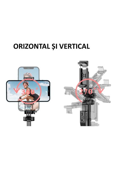 OBRALIX Stick selfie, trepied cu LED, telecomandă Bluetooth, rotire 360°, universal, înălțime 33-155 cm,