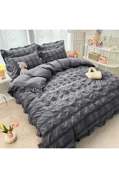 JOJO HOME Double bed creped bed linen, fine fabric, 6 pcs, CRP-18, dark gray, 155 x 230