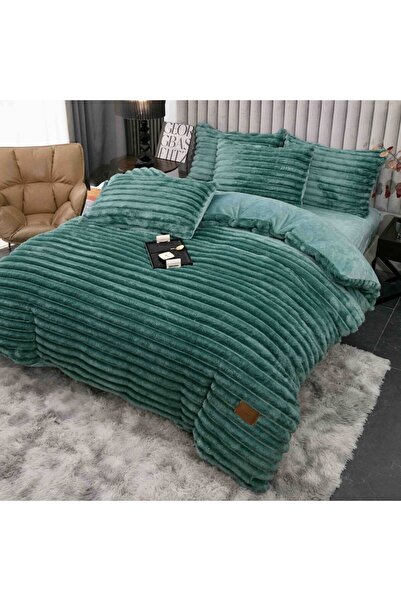 OEM Double Bed Sheet with Elastic, Faux Rabbit Fur Velvet, 4 Pieces, MS STAR, Green