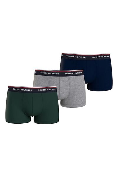 Tommy Hilfiger Set de boxeri din amestec de bumbac cu bandă cu logo - 3 perechi, Verde, Gri Mel