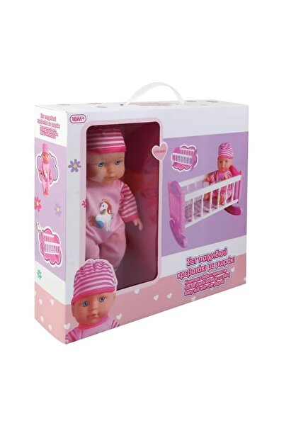 divendi-ro Set de joacă cu bebeluș și pătuț, vârsta 18+ luni, 37x9,5x34cm, roz