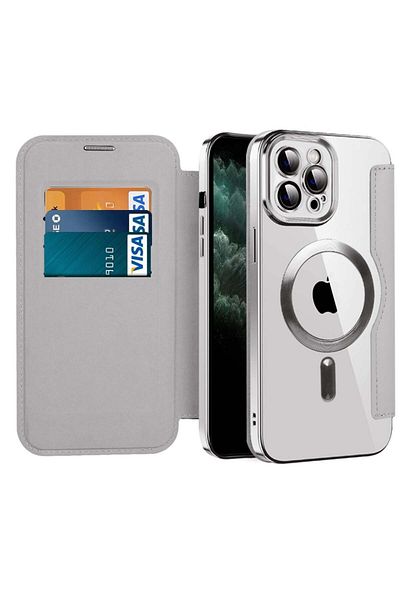 SKYDDAR INNOVATION Case for iPhone 11 Pro Max, SmartMag Book, Magsafe, RFiD, Card Holder, sticker set, Gray