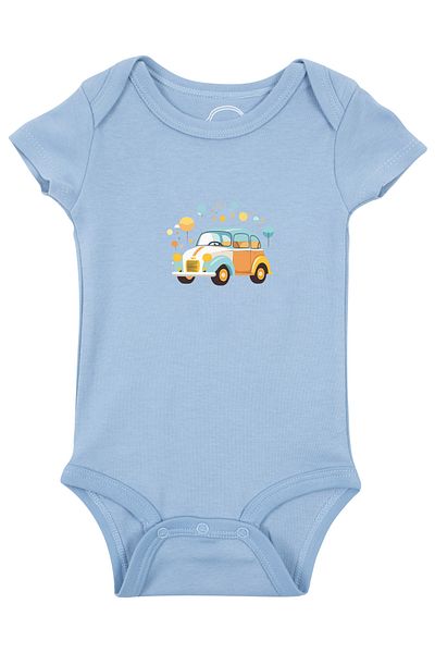 Mavipink Baby Cotton Yellow Car Sunset Printed Short Sleeve Bodysuit