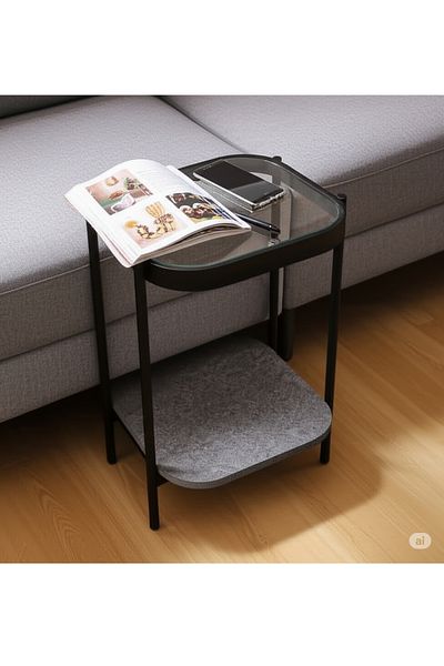 private house Set of 2 single-serve tables with a glass top and gray wood