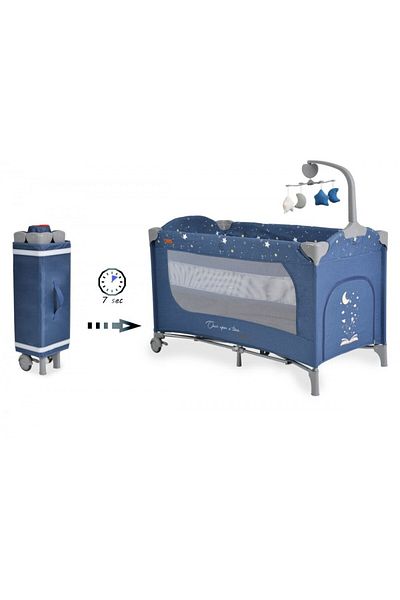 Cangaroo Patut pliabil cu 2 nivele masuta de infasat si carusel Once upon a time L3 Jeans