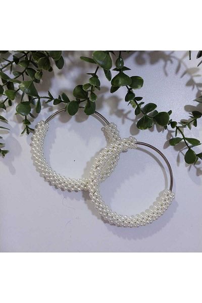HOBİ Beaded Round Bag Handle 14 cm 1 Pair - Cream