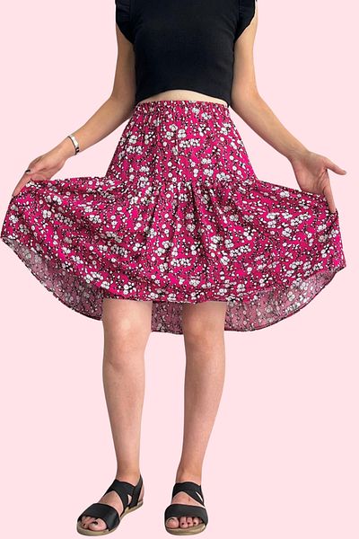 SHE BEST Viscose Fabric Midi Length Flower Patterned Women's Shorts Skirt