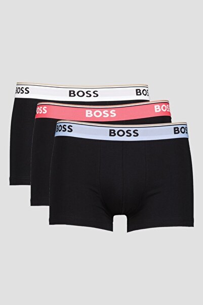 BOSS , Set of cotton blend boxers with logo waistband - 3 pairs, White, Coral, Blue, S