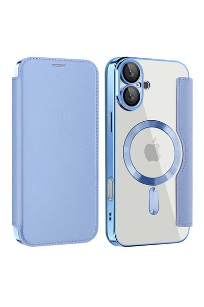 SKYDDAR INNOVATION Husă pentru iPhone 16, SmartMag Book, Magsafe, RFiD, suport pentru card, set de autocolante, albastră