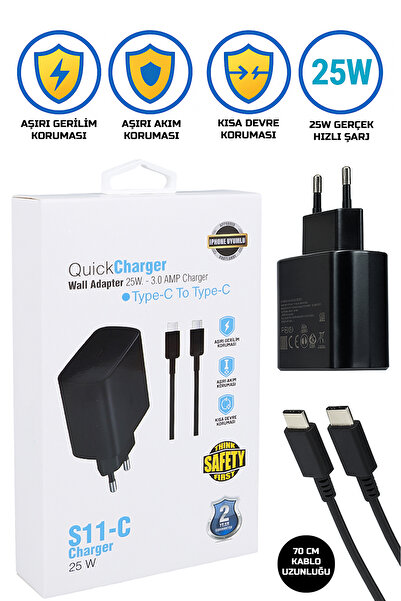 Gold Step Kablolu Şarj Aleti / Gerçek 25 Watt / Type-C To Type-C / 70 Cm Kablo / 5 Volt 3 Amper / Akım Koruma