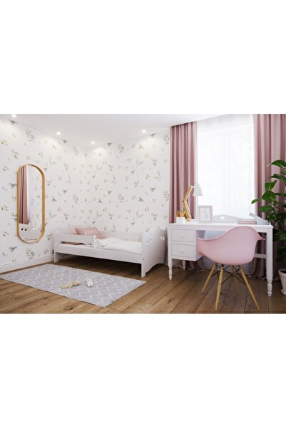 Nichiduta Pat din lemn cu protectie laterala Laura 140x80 cm Alb