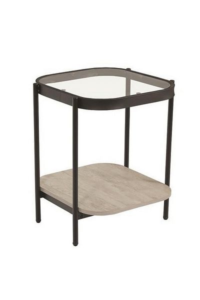private house Set of 2 single serving tables, glass top with light beige wood