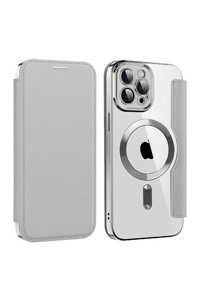 SKYDDAR INNOVATION Case for iPhone 12 Pro Max, SmartMag Book, Magsafe, RFiD, Card Holder, sticker set, Gray