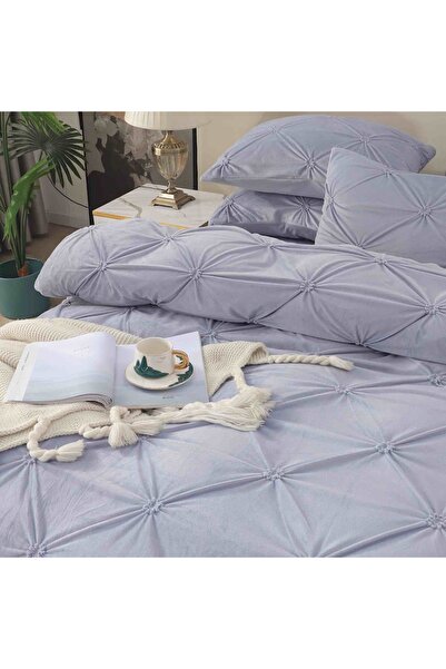 JOJO HOME Double Bed Linen, Velvet, 4 Pieces, CATI3-2, Light Gray, 230 x 250 cm