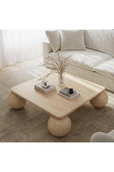 Sümeyra Marble Art Traverten Top Ayaklı Orta Sehpa