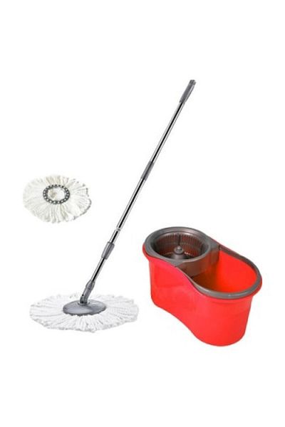 ZAYAZ Promotional Package: Rotating Mop Bucket with 14L Capacity, Red/Black + 3 Microfiber Mop Heads, 360-