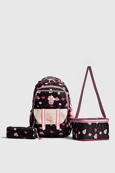 Fiyaka Rlx-1380 Set of 3 Girls' Primary School Bag Backpack with Pen Holder and Lunch Bag Pink