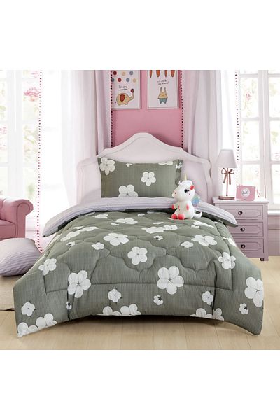 Alhabib bedding Timon summer single and a half children's bedspread, olive green with floral designs, 5 pieces