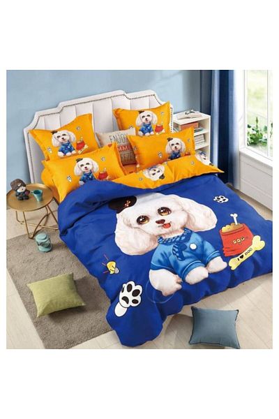 OEM 3D Finet Bed Linen Set for 2 Persons, Superior Quality, 6 Pieces, MS STAR, Orange/Blue