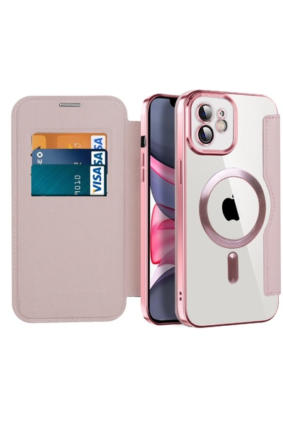 SKYDDAR INNOVATION Θήκη για iPhone 11, SmartMag Book, Magsafe, RFiD, Θήκη καρτών, σετ αυτοκόλλητων, ροζ
