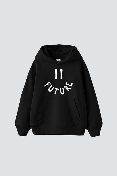 Bak Moda Future Smile Printed Oversize Women's Black Hoodie
