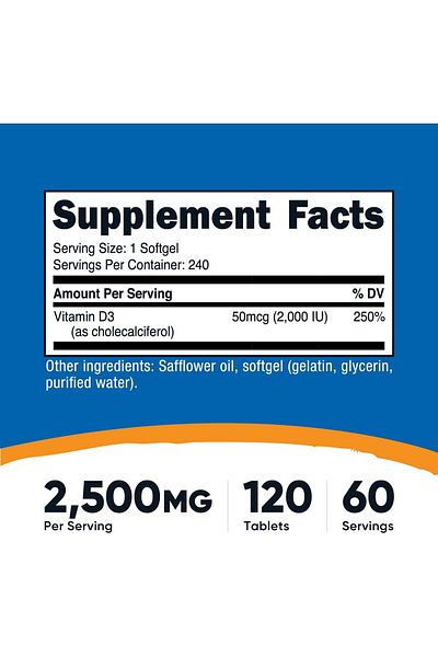 Nutricost Vitamin D3 2000 IU Softgels, 240 Softgels - Non-GMO & Gluten Free
