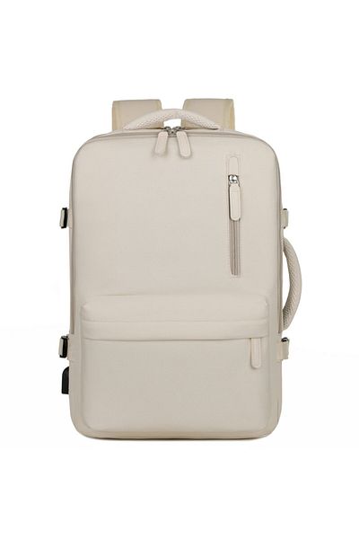 OBRALIX Rucsac de călătorie pentru laptop, extensibil, impermeabil, port USB, până la 39 L, bej